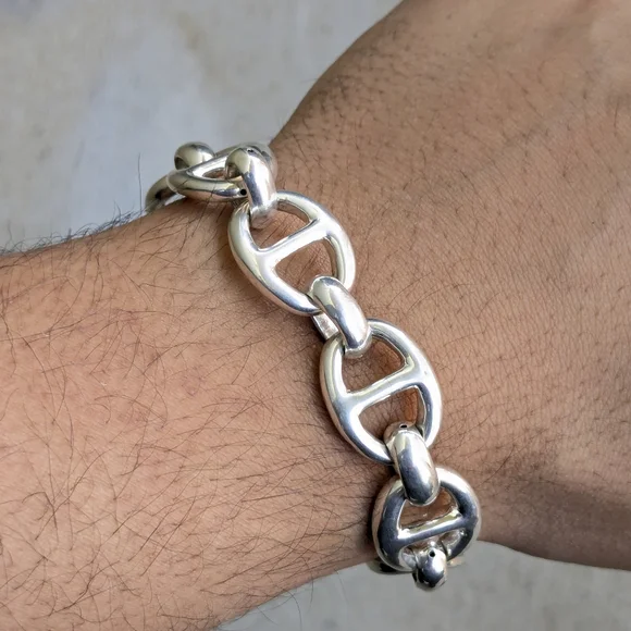 Vintage Sterling Silver Bracelet 8 Anchor Mariner Hollow Puffy 8
